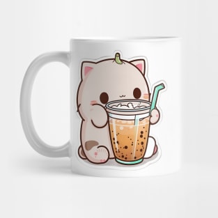 Cute Cat Drinking Bubble Tea Cartoon Boba Drawing Mug